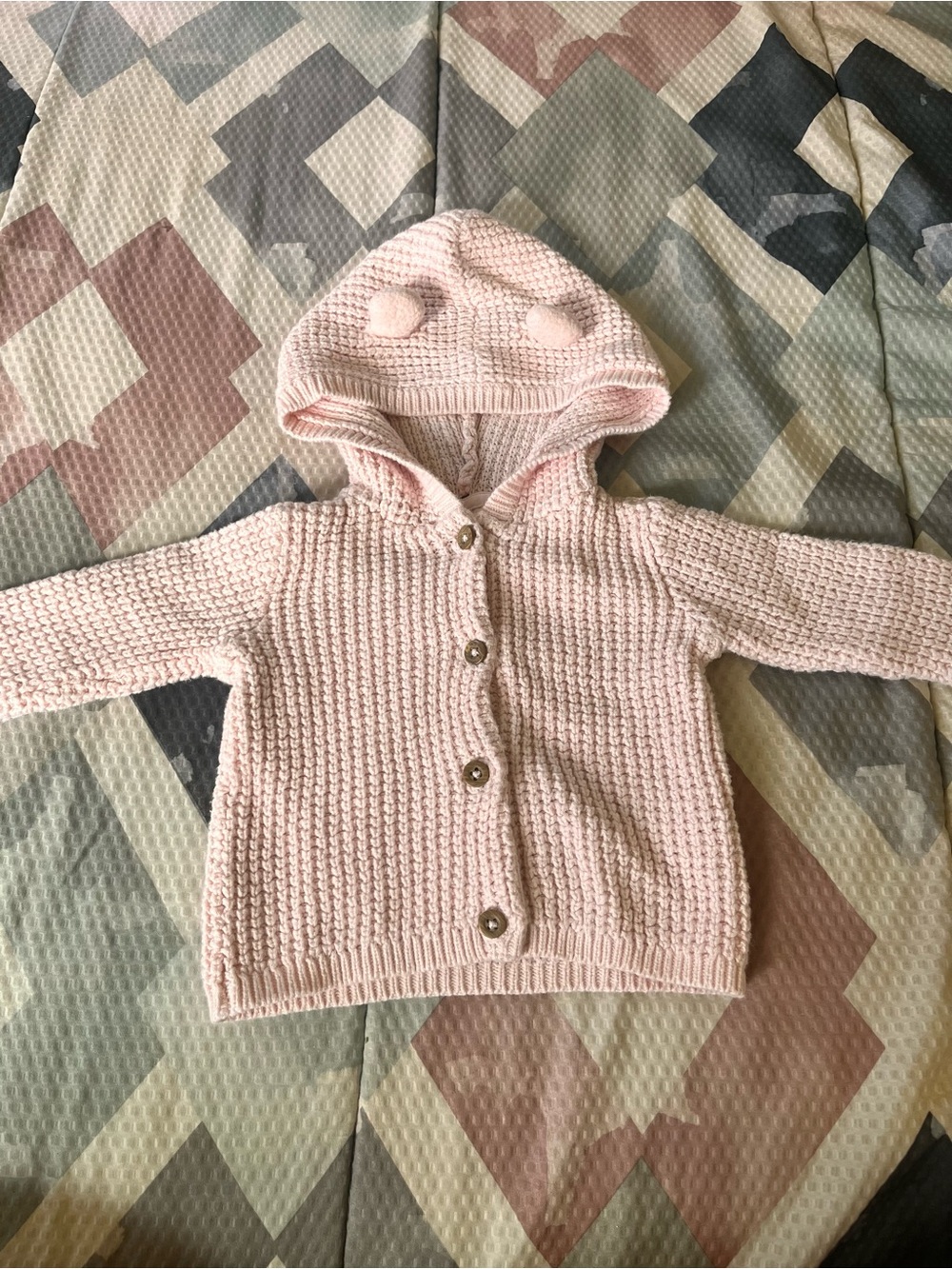 Carter's Pink Knit Hooded Baby Cardigan with Pom Hoods